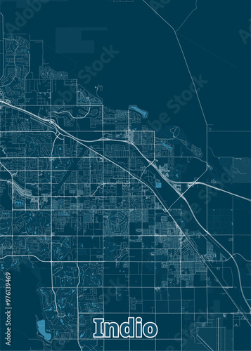Indio, California, USA artistic blueprint map poster