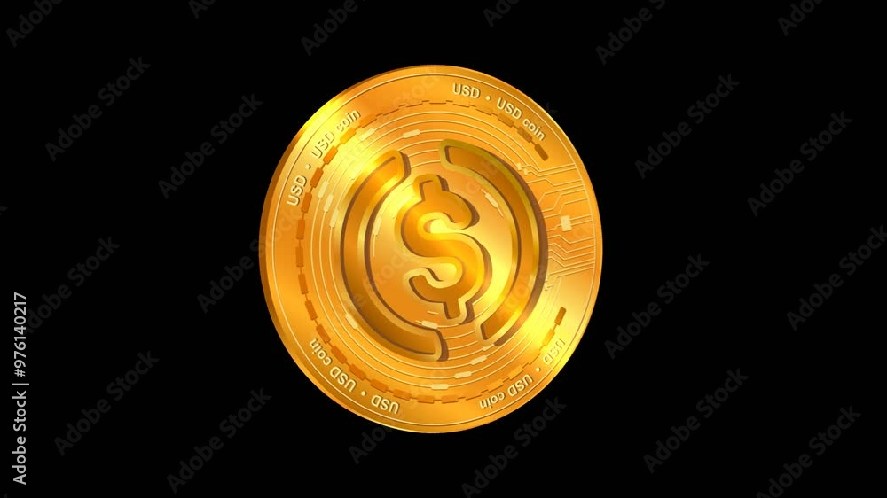 Animation of 3D coin on a black background for overlay with alpha channel matte blending. For social media videos.