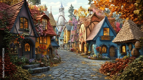 Wallpaper Mural A charming, whimsical village street lined with colorful, fairytale-like houses. Torontodigital.ca
