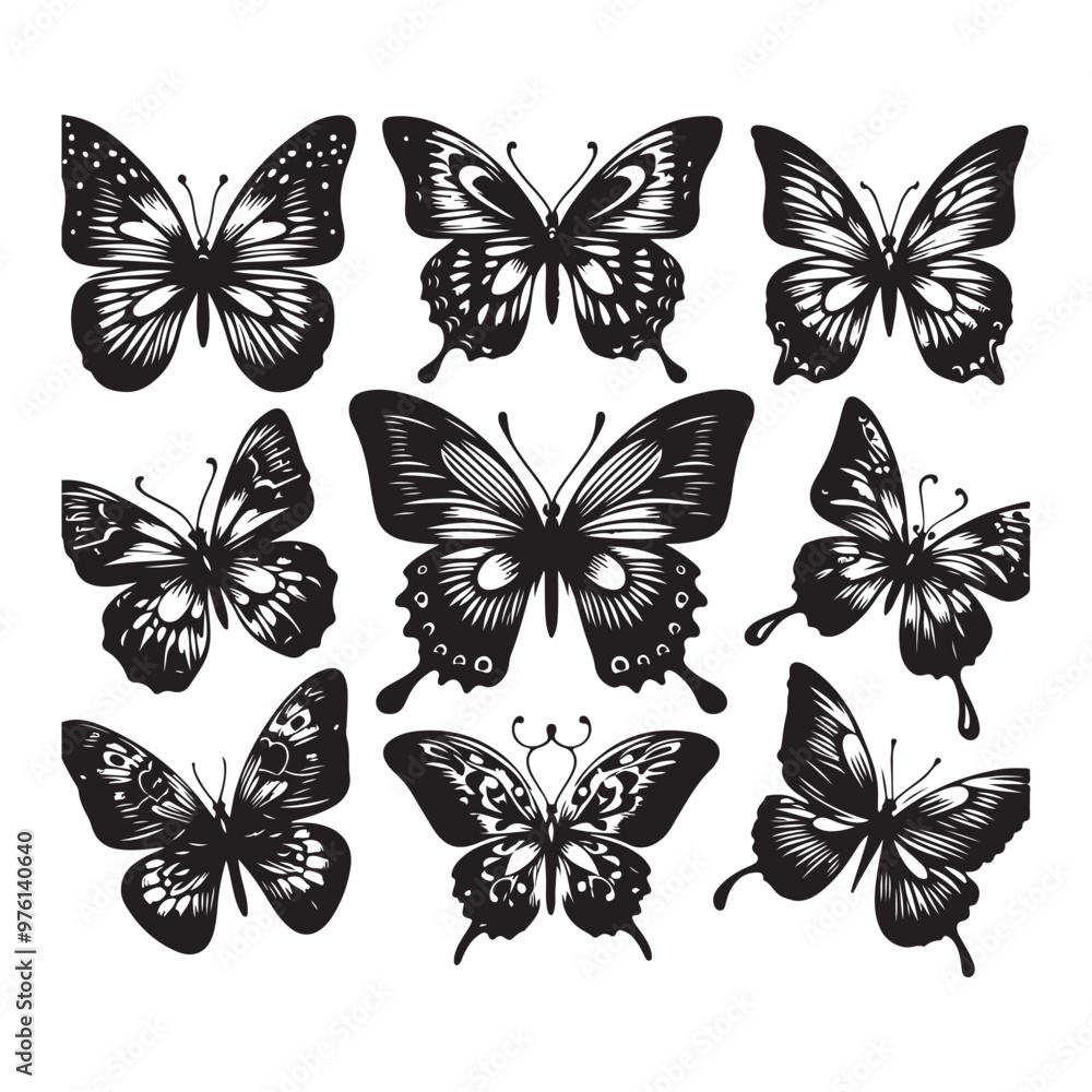 Obraz premium flying butterfly set clipart vector design,awesome flying butterfly set svg,high resolution printable flying butterfly set artwork