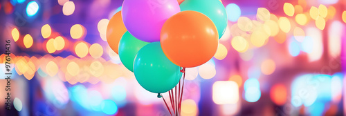 Minimal helium balloon with a bokeh festival background photo