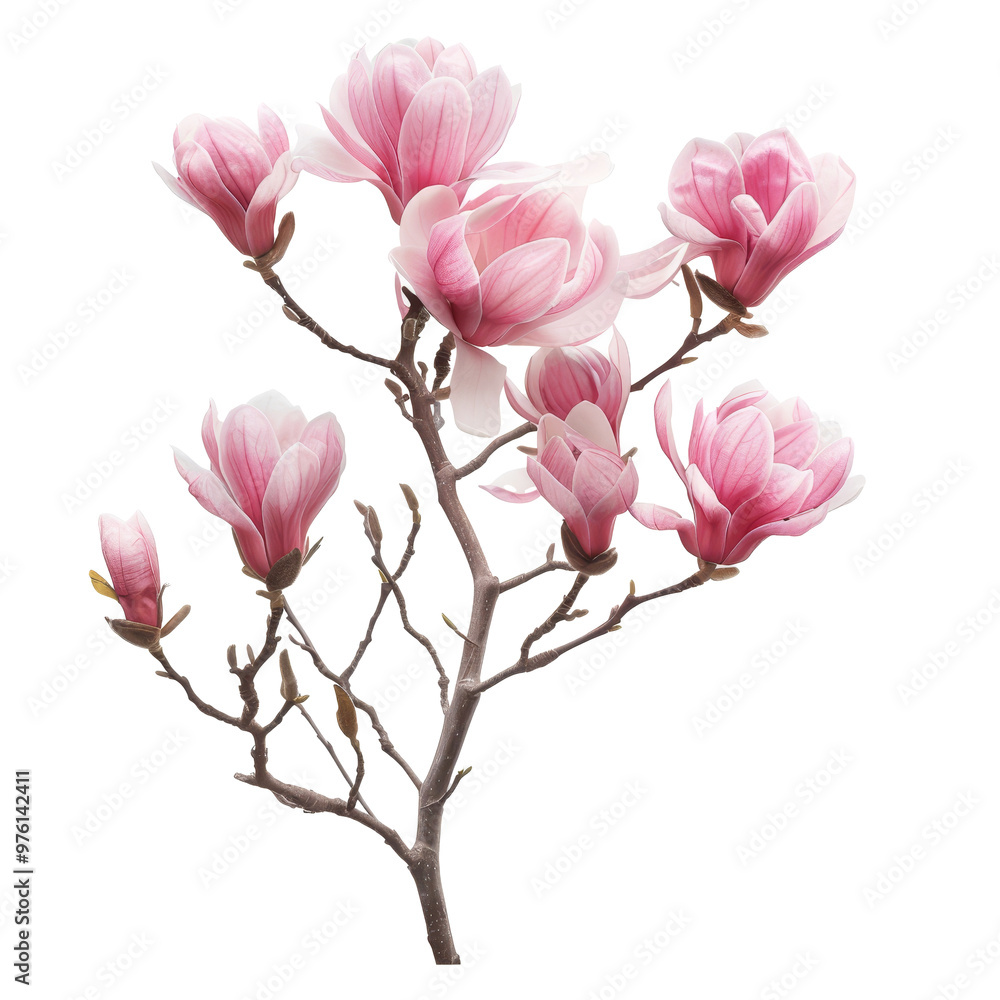 Beautiful pink magnolia blossoms on branches, showcasing vibrant colors during spring season, perfect for decorative arrangements Beautiful pink magnolia blossoms on branches, showcasing vibrant colors during spring season, perfect for decorative arrangements