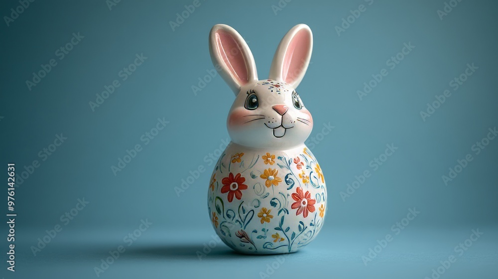 Cute easter bunny standing on a blue background Cute easter bunny standing on a blue background