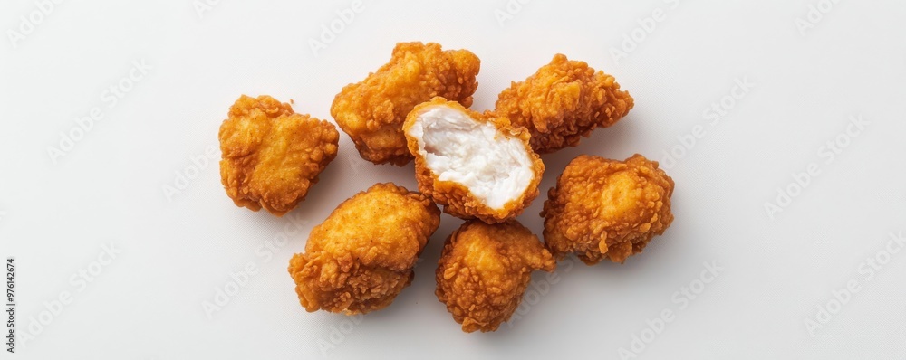 Delicious fried chicken nuggets on white background Delicious fried chicken nuggets on white background