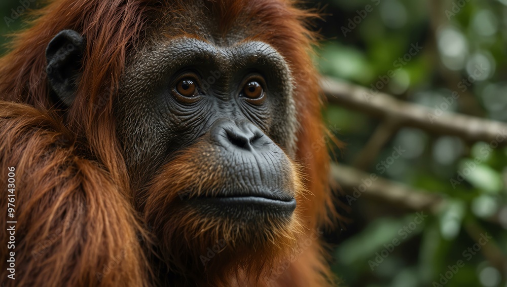 Orangutan close-up in natural habitat Orangutan close-up in natural habitat