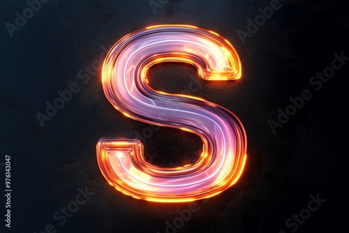 neon light letter S on black background