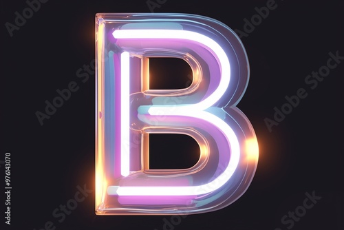 neon light letter B on black background