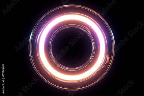 neon light letter O on black background