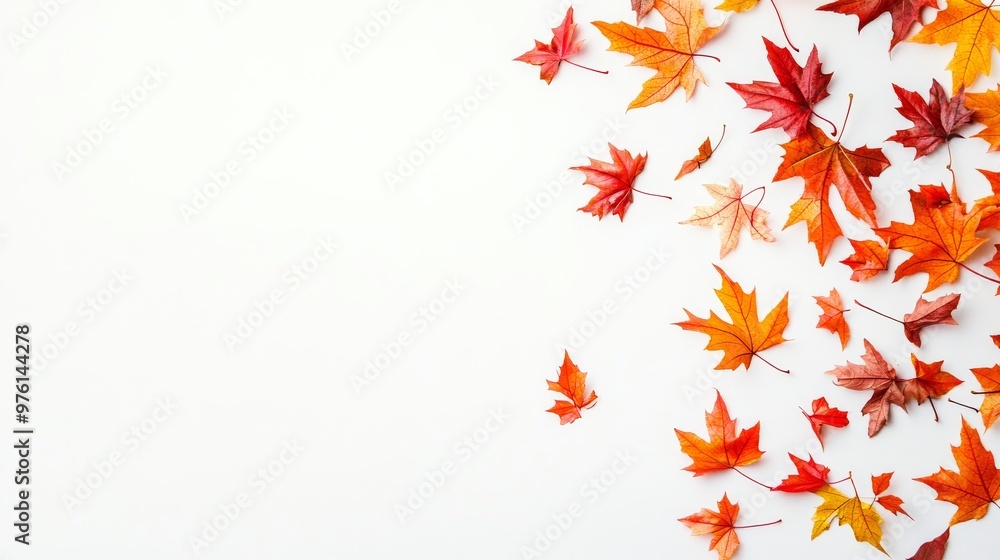 Autumnal frame of colorful maple leaves lying on white background Autumnal frame of colorful maple leaves lying on white background