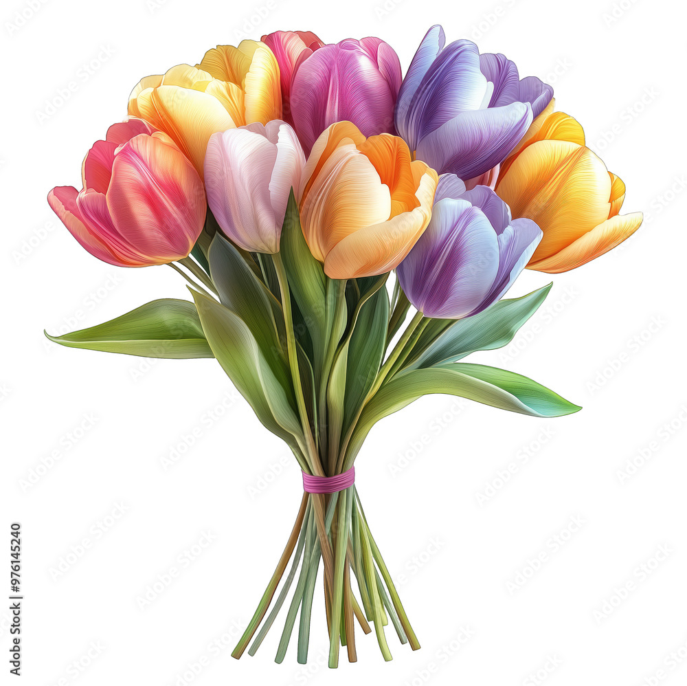 A vibrant bouquet of tulips in various colors, fresh and beautifully arranged for a cheerful spring display A vibrant bouquet of tulips in various colors, fresh and beautifully arranged for a cheerful spring display