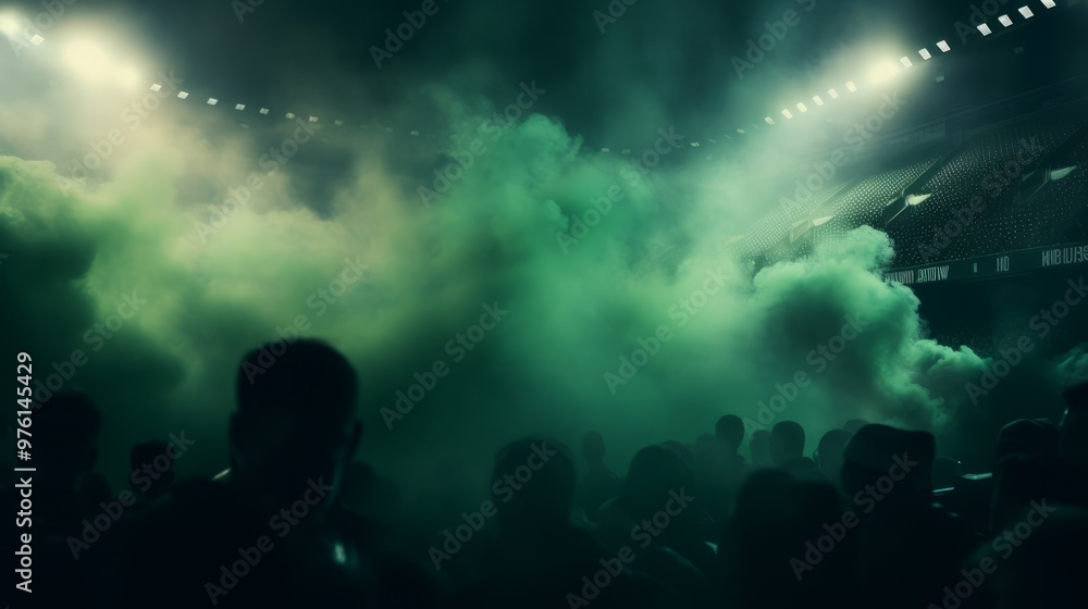 Football fans lit up the lights, flares and smoke bombs. Neural network ai generated art Football fans lit up the lights, flares and smoke bombs. Neural network ai generated art