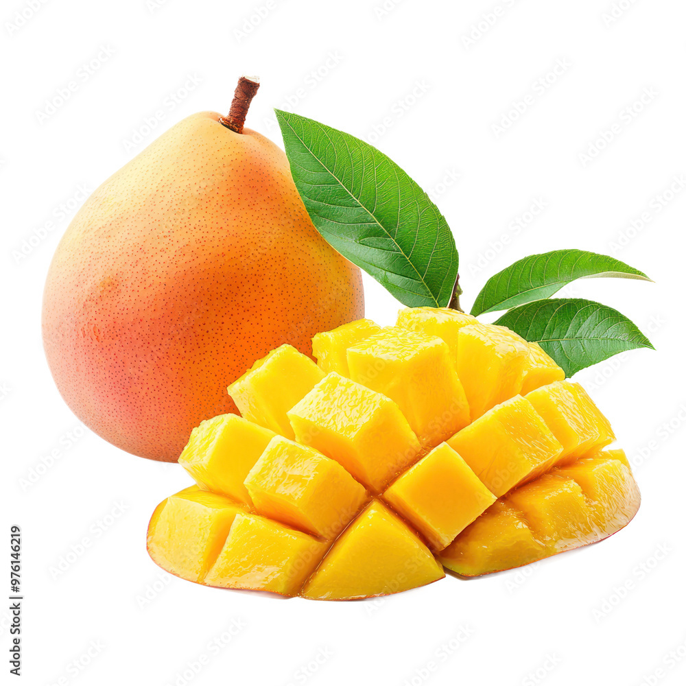 Whole and sliced Mango isolated on transparency background Whole and sliced Mango isolated on transparency background