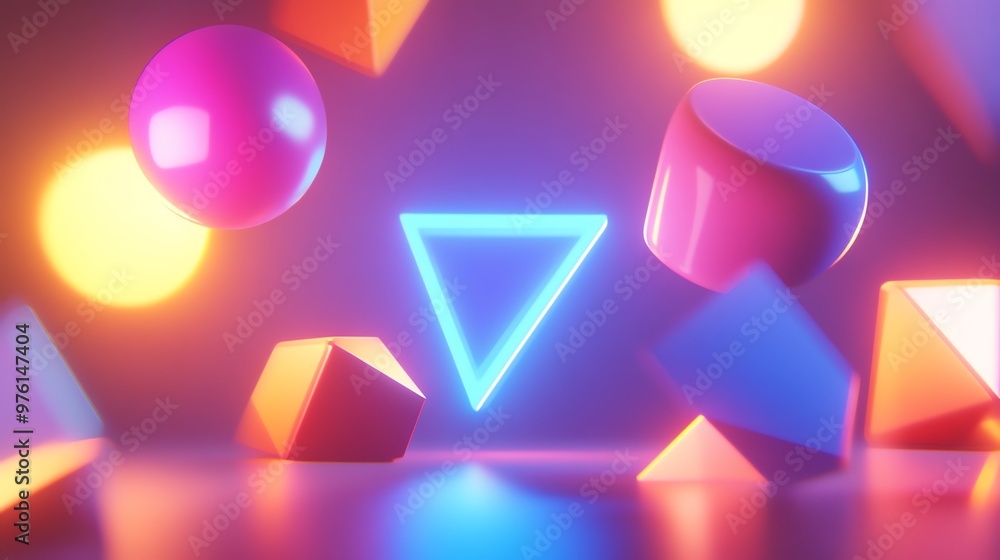 Fototapeta premium Abstract neon geometric shapes in a colorful composition.