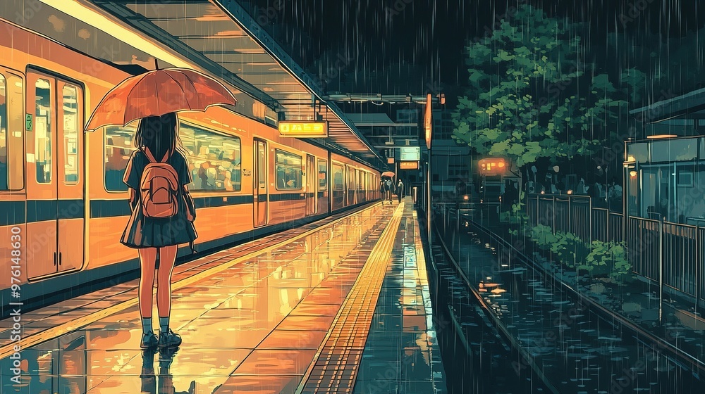 Lofi Student Girl in Train Station During Rainy Rain - Anime Manga Style Cozy Chill Relax Wallpaper Background
Lofi Student Girl in Train Station During Rainy Rain - Anime Manga Style Cozy Chill Relax Wallpaper Background