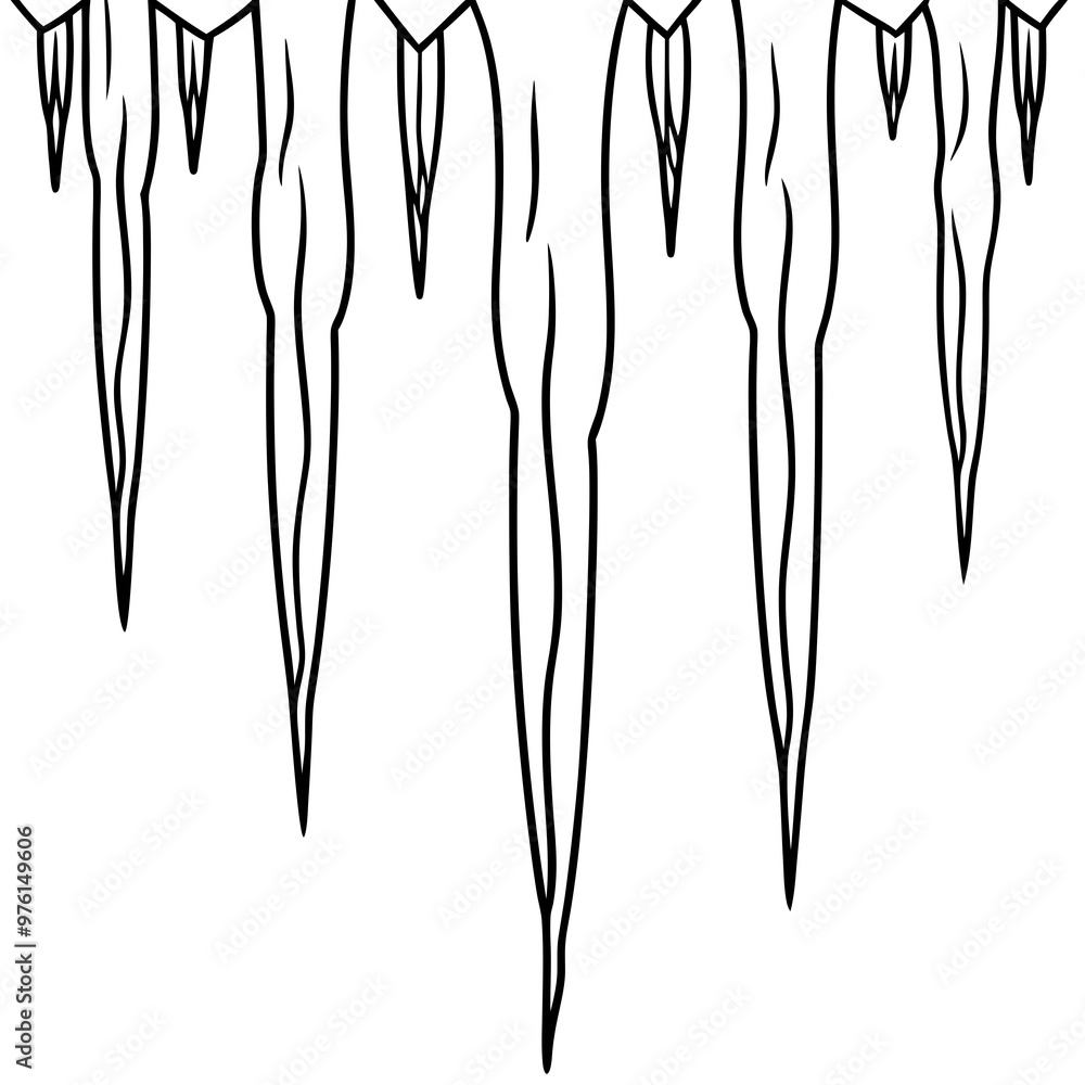 Long, pointed icicles hanging down in clusters, with sharp, clean lines vector Long, pointed icicles hanging down in clusters, with sharp, clean lines vector