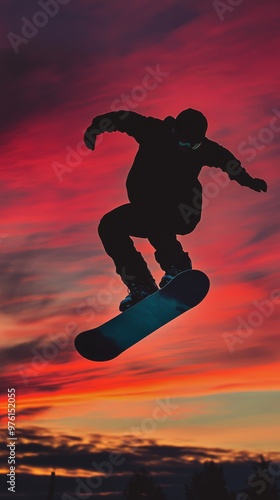 Wallpaper Mural Snowboarder performing jump with beautiful sunset background Torontodigital.ca