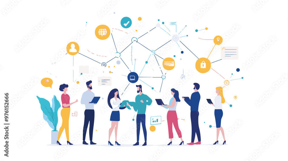 Successful leader and his team. Brainstorming. Business vector illustration. Successful leader and his team. Brainstorming. Business vector illustration.
