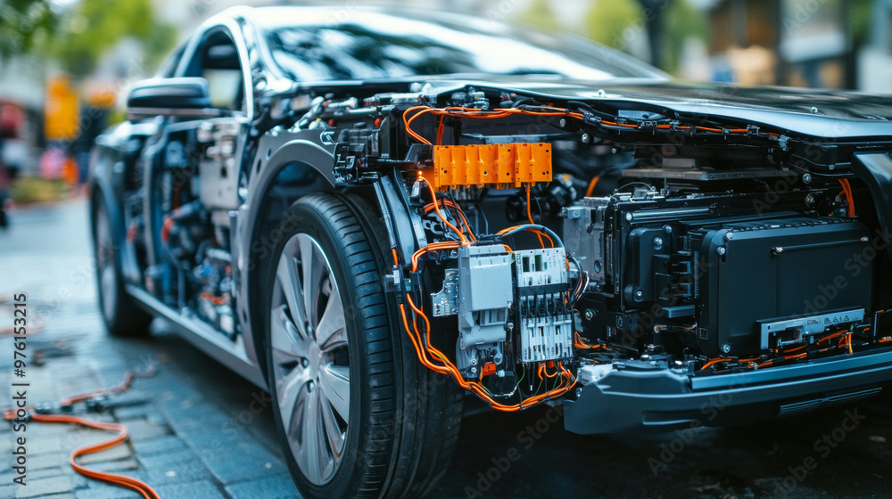 The electrical components of a front-engine eco-friendly car. The electrical components of a front-engine eco-friendly car.