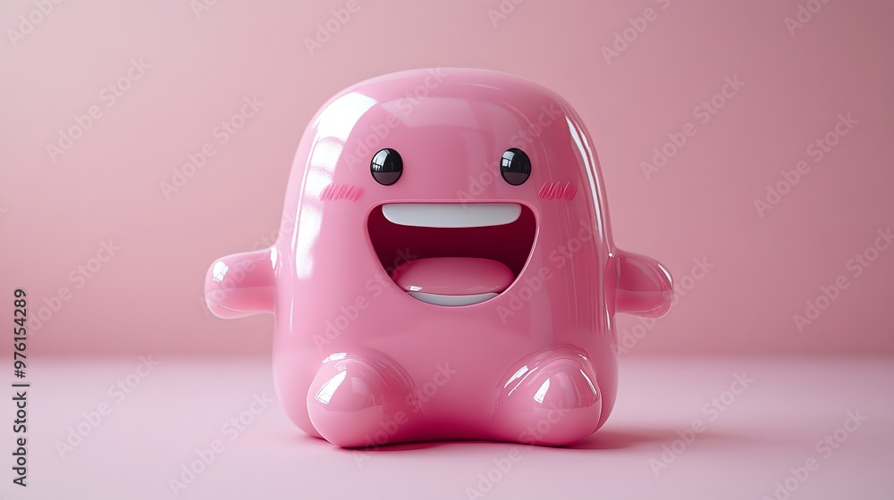 Cute pink cartoon character smiling with open mouth on pink background Cute pink cartoon character smiling with open mouth on pink background