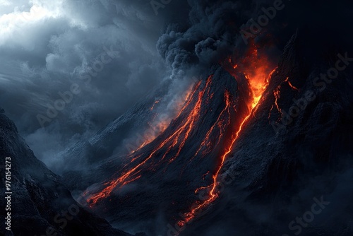 An awe-inspiring volcano erupts, spewing lava and smoke, captivating onlookers with its raw natural power.