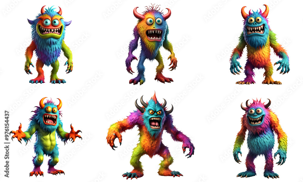 3D Illustration set of monster character 3D Illustration set of monster character