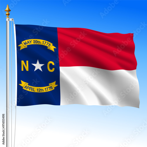 North Carolina federal state waving flag, United States, vector illustration