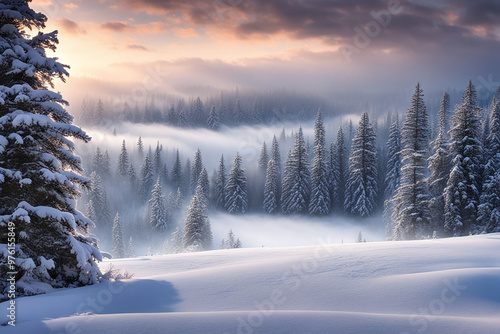 Winter Snowy Landscape, Snow Peaceful Magical Atmosphere