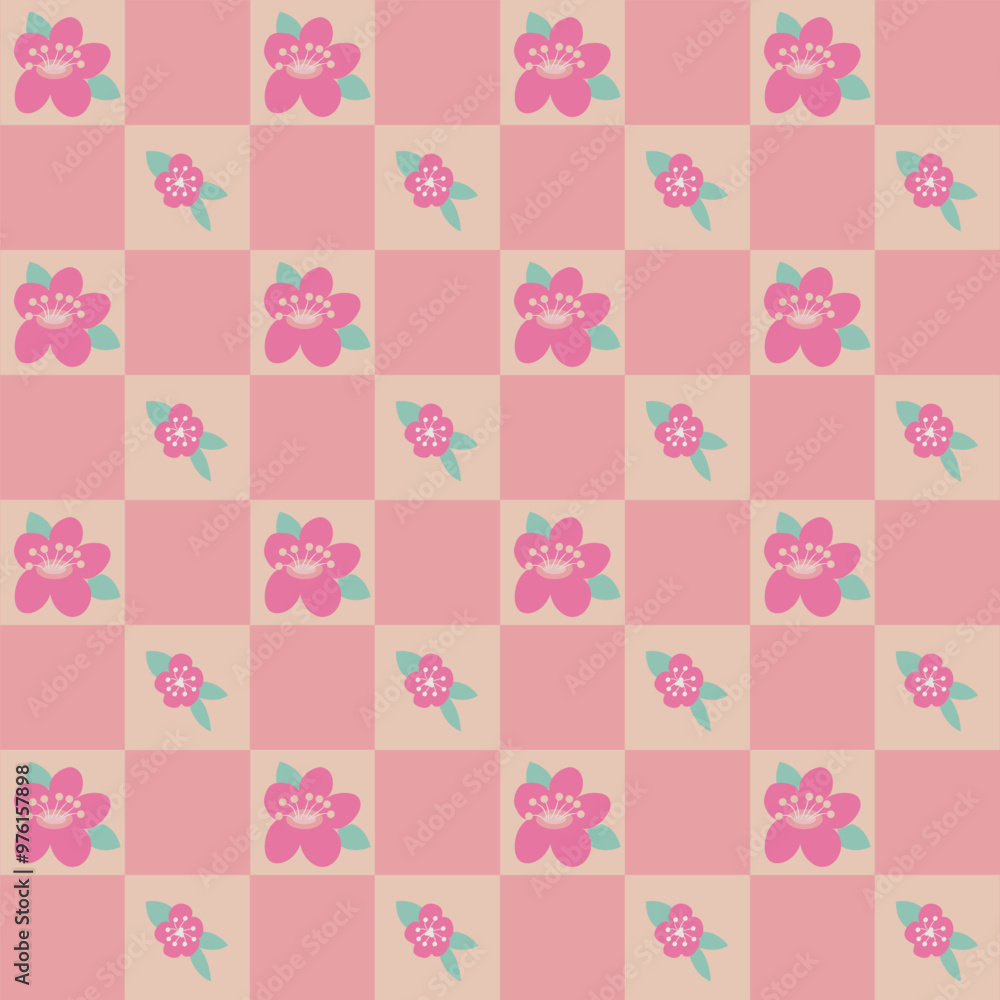Seamless pattern of simple flowers and plant elements. Vector illustration in cartoon style. Seamless pattern of simple flowers and plant elements. Vector illustration in cartoon style.