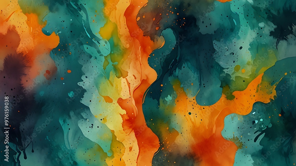Mountain Sunset: Abstract Watercolor Transition from Fiery Warmth to Tranquil Teal in Nature's Palette Mountain Sunset: Abstract Watercolor Transition from Fiery Warmth to Tranquil Teal in Nature's Palette