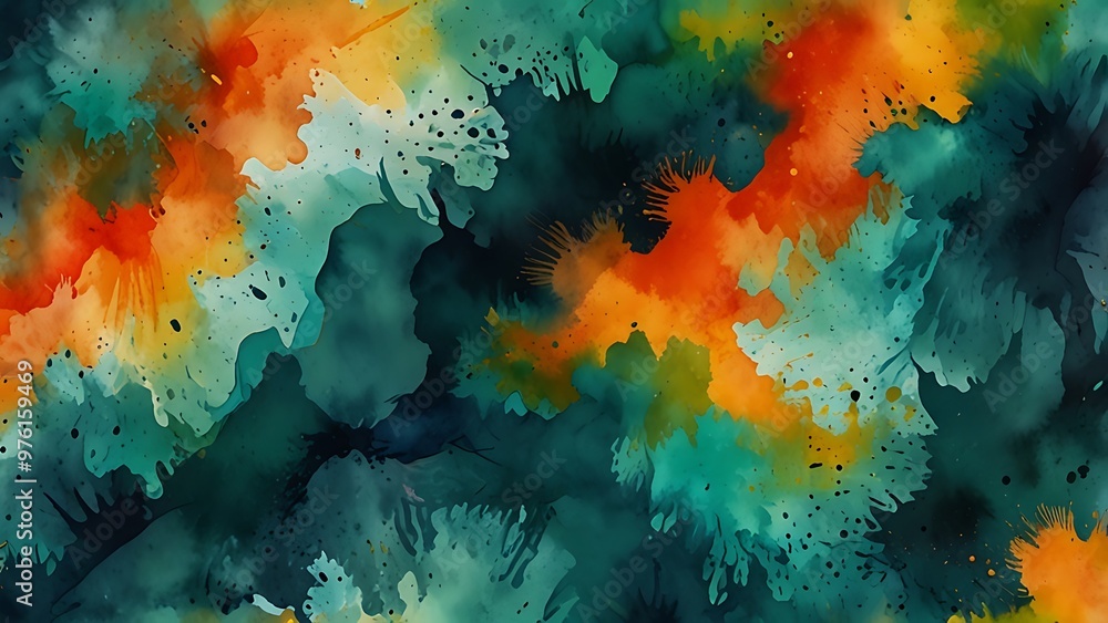 Mountain Sunset: Abstract Watercolor Transition from Fiery Warmth to Tranquil Teal in Nature's Palette Mountain Sunset: Abstract Watercolor Transition from Fiery Warmth to Tranquil Teal in Nature's Palette