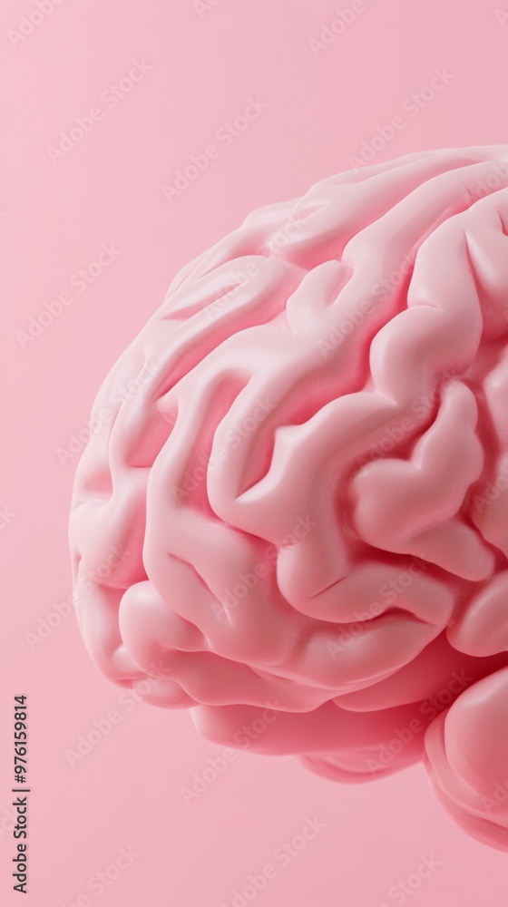 Pink brain floating on a pink background representing intelligence Pink brain floating on a pink background representing intelligence