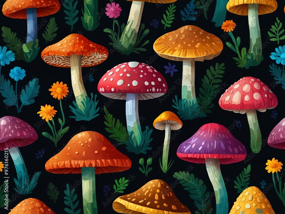 Isometric icons of psilocybin mushrooms, flowers, and LSD mark. Isometric icons of psilocybin mushrooms, flowers, and LSD mark.