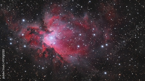 Crimson Nebula : Against the inky expanse, crimson hues swirl—a tempest of creation. The absence of blue and white intensifies the drama. Use this image for sci-fi book covers or as a visual  photo