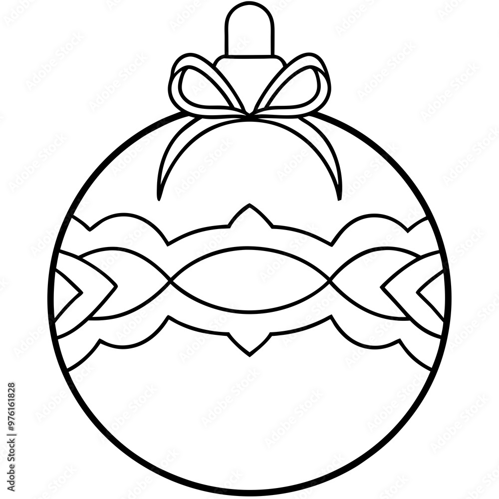 A round ornament with a simple ribbon on top and decorative patterns inside vector A round ornament with a simple ribbon on top and decorative patterns inside vector