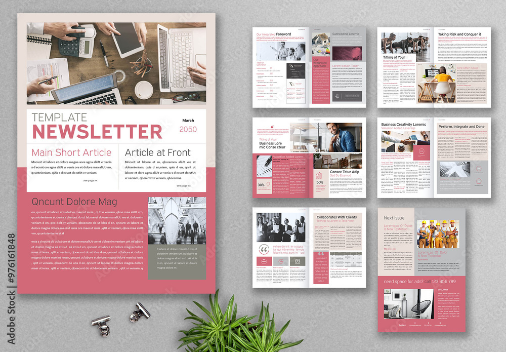 Newsletter Examples Table Design Newsletter Layout with Red Accents Stock Template | Adobe Stock