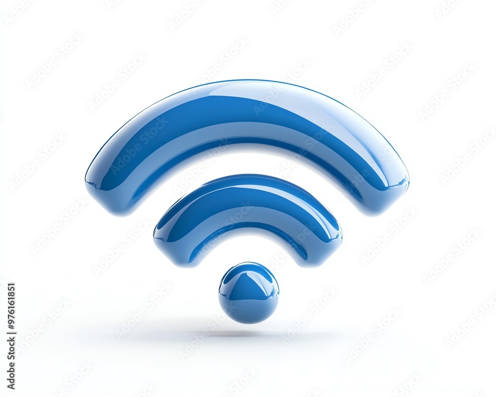 3D Stylish blue Wi-Fi symbol with three curved lines and a round dot, perfect for technology and connectivity themes. 3D Stylish blue Wi-Fi symbol with three curved lines and a round dot, perfect for technology and connectivity themes.