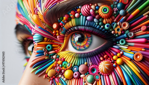 A beautiful colorful eye made of clay.