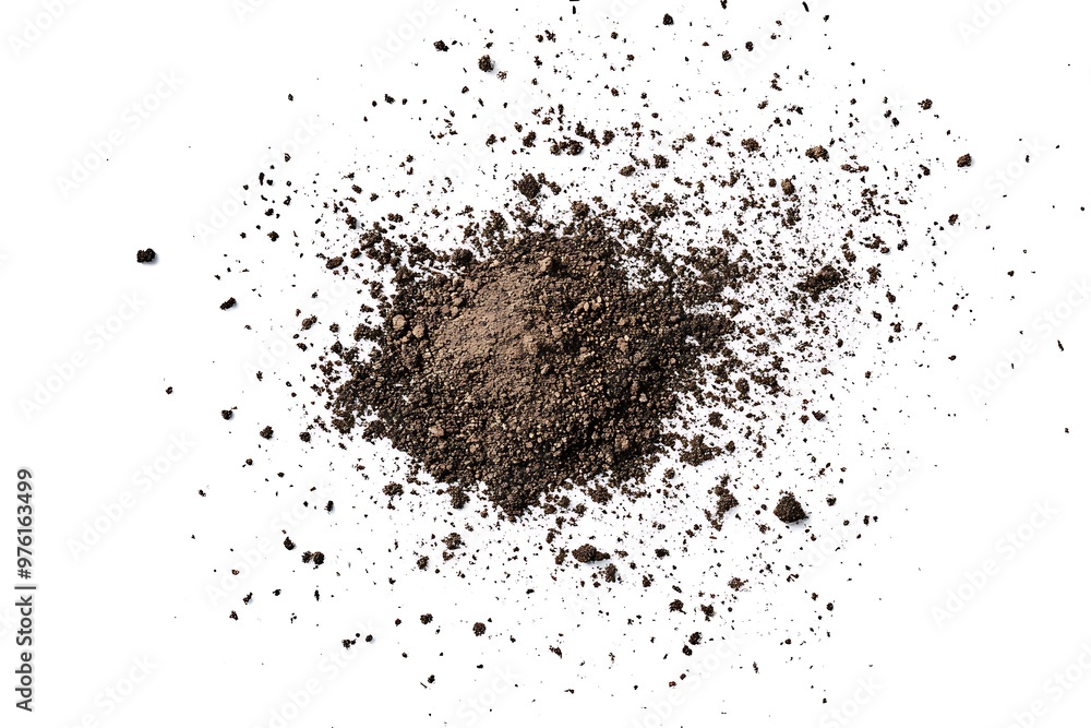 Soil pile flying isolated on white background Soil pile flying isolated on white background