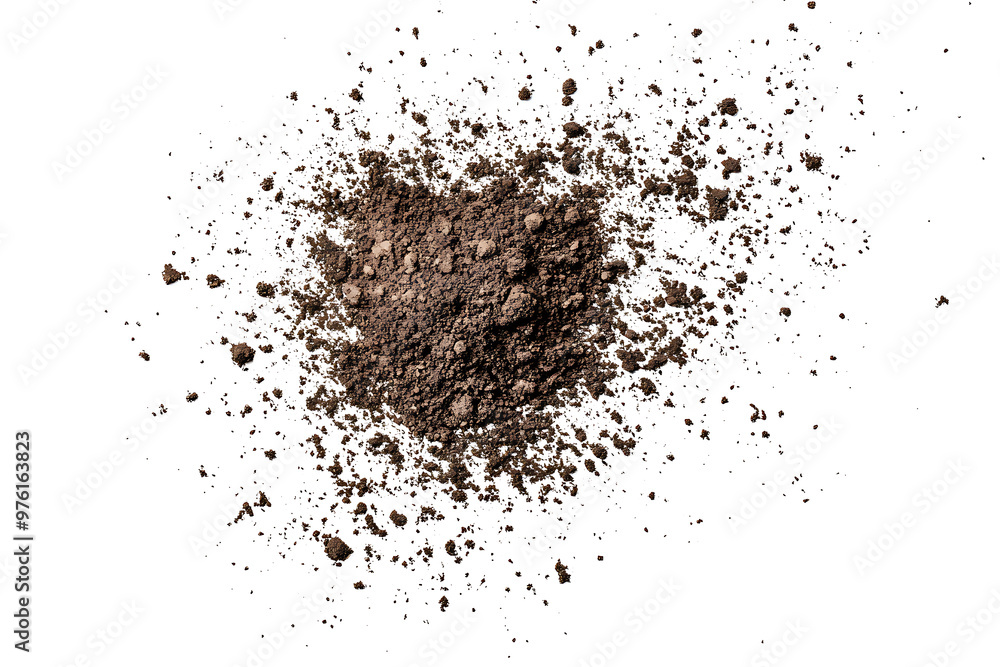 Soil pile flying isolated on white background Soil pile flying isolated on white background