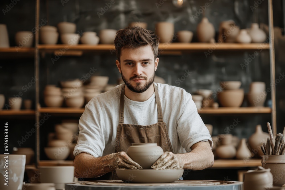 a man is working on a pottery wheel a man is working on a pottery wheel