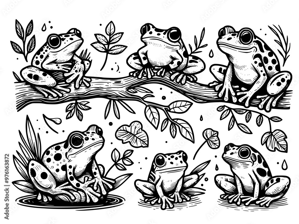 Fototapeta premium set of funny cartoon frogs