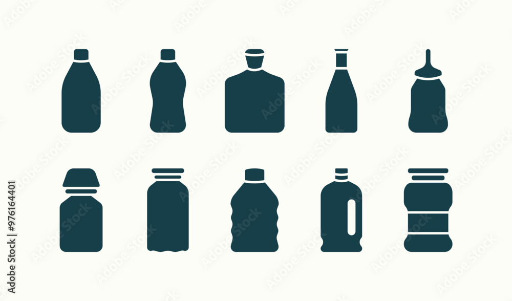 Empty bottle and jar with various style flat color illustration icon set Empty bottle and jar with various style flat color illustration icon set
