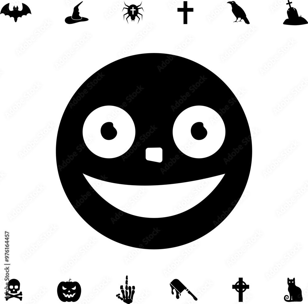 Fototapeta premium Horror and scary halloween faces silhouette icon. Halloween pumpkin, emoji and tattoo ghost smile spooky jack evil mouth eyes scary silhouette vector illustration
