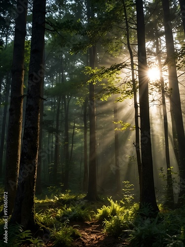 Light shining through a forest