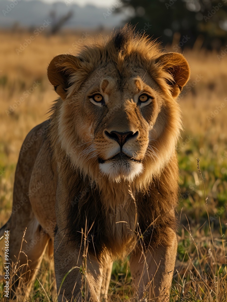 Lion in golden grass, Masai Mara, Kenya. Lion in golden grass, Masai Mara, Kenya.
