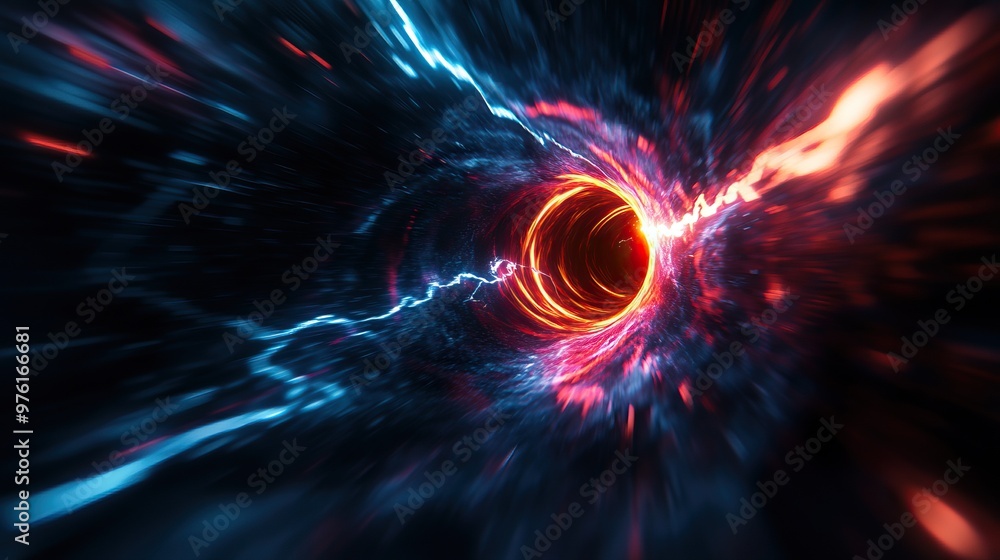 Obraz premium A mesmerizing abstract depiction of swirling energy and light creating a vibrant tunnel effect, evoking feelings of adventure and mystery.