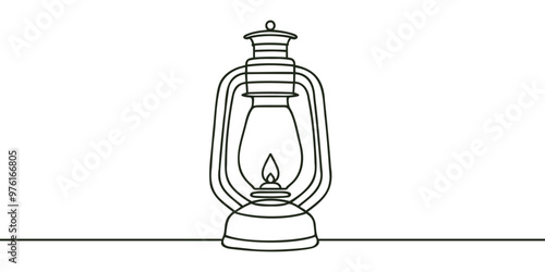 Abstract vintage kerosene lamp or lantern , continuous one line art hand drawing sketch
