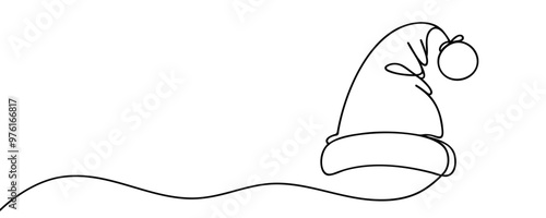 Santa Claus hat Continuous one line drawing. Christmas or New Year concept.