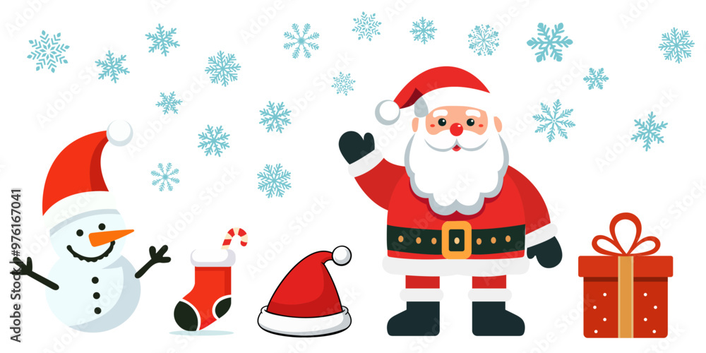 Christmas card. Funny cartoon Santa Claus. Red Santa hat. For Christmas and New Year posters, gift tags and labels Christmas card. Funny cartoon Santa Claus. Red Santa hat. For Christmas and New Year posters, gift tags and labels