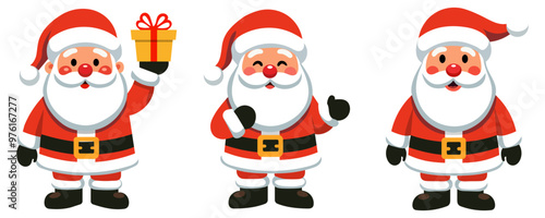 Set cartoon flat Smiling Santa standing. Vector illustration.